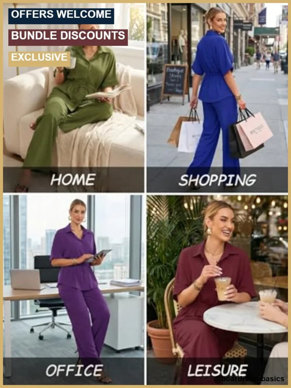 Two Piece Set for Women Dressy Top + Flared Pants Business